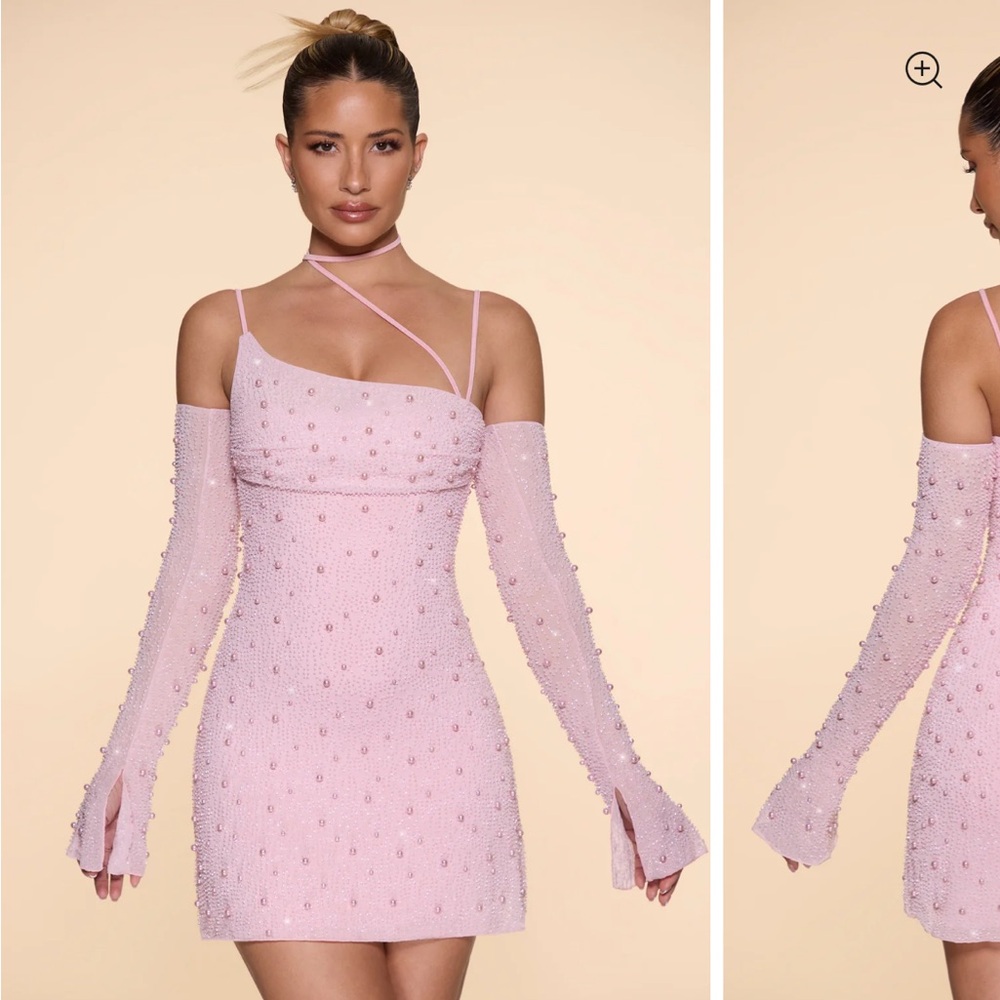 OH POLLY PINK EMBELLISHED MINI DRESS